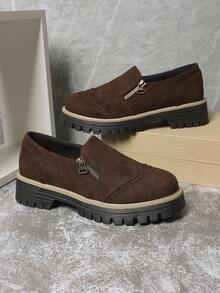 1 Pair Women's Solid Color Fashion PU Leather Platform Wedge Shoes, Suitable For Outdoor Wear All Seasons - Coffee - View 7