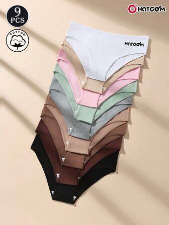 Paquete de 9 bragas de algodón de unicolor y tiro bajo para mujer HOTCOM, pantalones cortos cómodos y elásticos