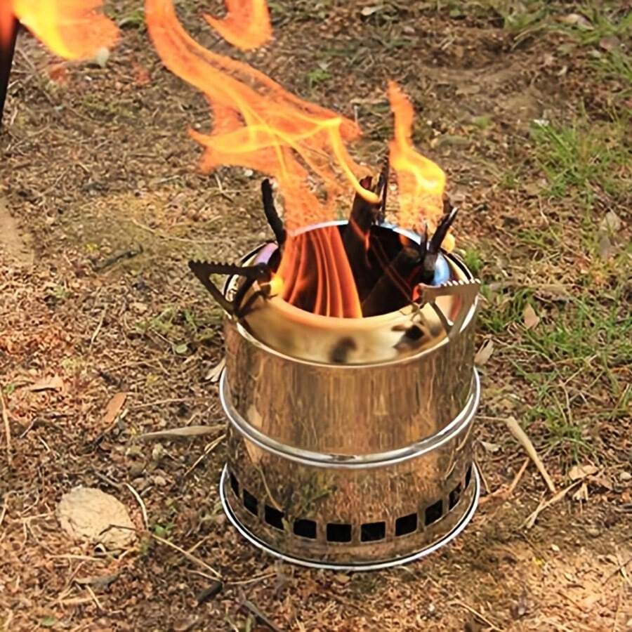 户外迷你便携式露营炉，小巧紧凑，不锈钢材质，柴火燃烧——是户外露营、取暖和烹饪的理想之选，专为您的下一次探险而设计。适用于户外露营、徒步旅行、探险、野外生存、狩猎和钓鱼——可用于户外烹饪和应急餐食。四季皆宜。 - 彩色 - 查看 1