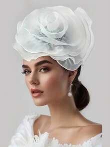 1pc Exaggerated Large Rose Flower Headpiece Fascinator Hat Women Wedding, Tea Party Hair Accessories, Kentucky Derby Bridal Hair Accessories, Luxury Headpieces Yellow Headband Halloween Rave Hair Accessories, Tiny Hats, Mini Top Hat