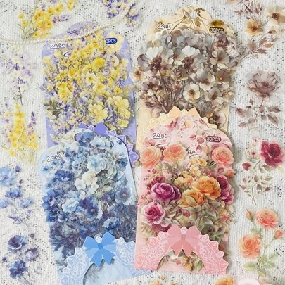 30pcs Floral Scrapbooking Stickers, Self-Adhesive Stickers, For Scrapbooking, Journaling, Phone Cases, Water Bottles, Planners Scrapbooking Supplies, Journal Decoration, Creative Embellishments Holiday Decorations Christmas Halloween Valentine's Day Scrapbook Supplies Stationery Funny Stickers Laptop Stickers Kindle Phone Stickers