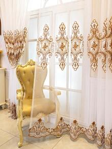 1 tấm rèm voan thêu màu be, kiểu dáng sang trọng thời Trung cổ châu Âu, thích hợp trang trí cửa sổ và cửa ra vào phòng khách, phòng ngủ, nhiều kích cỡ khác nhau. - Nhiều màu - Xem 2