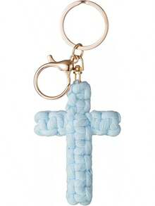 Bohemian Style Handwoven Cross Keychain Car Accessories Soft Cross Pendant Bag Hanging Gift - 白色 - 查看 1