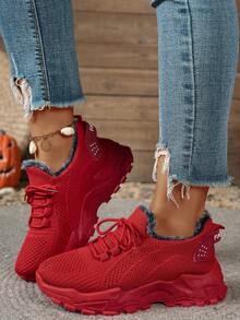 FZY 2026 Winter New Style Snow Boots, Fur-Lined Sneakers - Warm Plush Knit Casual Walking Shoes, Lightweight And Non-Slip Outdoor Winter Shoes, Suitable For Women's Commuting To Work, And A Must-Have Boot For Women's Valentine's Day Outfits,Winter Vacation Travel Comfortable And Versatile Red Women's Snow Boots,Valentine's Day Gift - Winter Women's Tennis Shoes - Đỏ - Xem 5