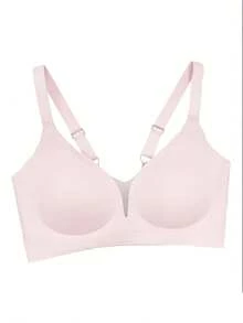 Women's Pink Wireless Seamless Padded Sports Bra - Pink - View 4