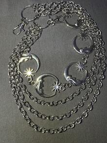 1件装多层男士裤链，时尚嘻哈男女通用裤链，配有月亮、太阳、十字架、骷髅吊坠，腰部配饰，街头派对佩戴，礼品首饰