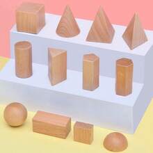 儿童木制几何形状益智玩具套装，立体形状学习玩具，适合作为男孩女孩的生日、学前、圣诞节礼物 - 彩色 - 查看 5