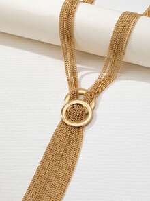 1件优雅双环吊坠多层链项链，适合女性在派对和聚会上佩戴。 - 金色 - 查看 3