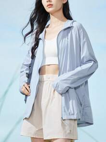 CAMEL CROWN Women's UPF 50+ Sun Protection UV Jacket, Full Zip Lightweight Hooded Sports Sweatshirt - Moon Gray Blue - View 6