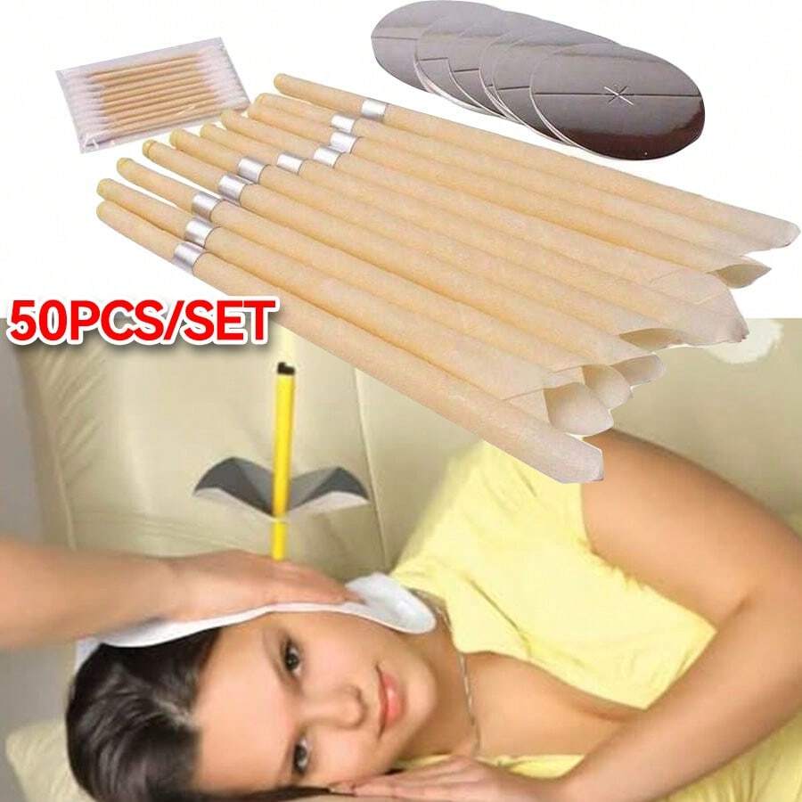 2/5/10/25/50pcs Ear Cleaning And Ear Wax Removal Kit - Include Ear Candles, Flame Retardant Trays And Cleaning Sticks - Home Spa Ear Care Tools