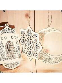 3 món đồ trang trí treo Eid Mubarak - Đèn lồng gỗ hình trăng khuyết trang trí Eid Mubarak với các biểu tượng cốt lõi của Eid và Ramadan, thích hợp để treo trong dịp lễ Eid, trang trí nhà cửa trong tháng Ramadan và các không gian nghi lễ tôn giáo, áp dụng cho gia đình trong tháng Ramadan, các nghi lễ tôn giáo, v.v., trang trí nghi lễ tôn giáo, trang trí lễ kỷ niệm Eid - 3 món kèm dây. - Nhiều màu - Xem 8