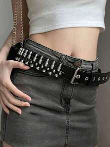 New American Style Fashion Bullet Inlaid Belt For Women, Personalized Punk Decorative Belt, Ins Internet Celebrity Style Gift For Parents, Friends, Couples - 龐克腰帶 - 查看 2