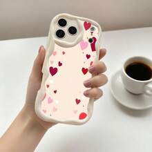 1PC Phone Case ,  Pink Hearts Pattern Print Design , Stylish Phone Case, Phone Decoration, All-around Lens Protection, Creative Small Gift, Funny Gift for Boys and Girls - Blanco - Ver 3