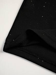 Women's Stunning Black Sequin Square Neck Dress, Minimalist Fitted Sexy Charm - Black - View 7