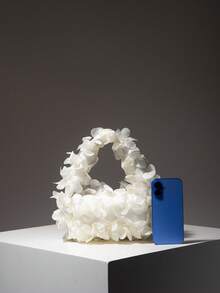 Floral Pattern Women's Handbag, Bridal Party Bag, Ball Gown Accessory, Wedding Supplies, Elegant Ladies Handbag, Women's Christmas/Valentine's Day Gift (Random Pattern) - Beige - View 3