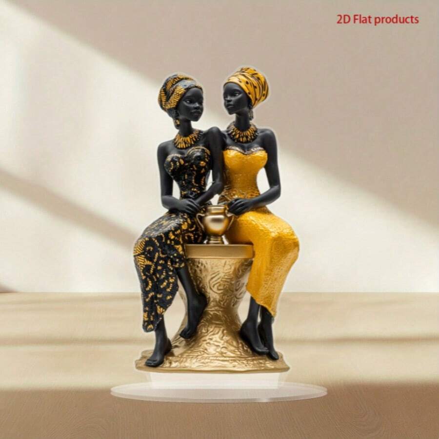 Figurinha Acrílica 2D Apresentando Estátua de Africana Feminina, Adequada para Sala de Estar, Cozinha e Quarto, Perfeita para Festa de Feriado, Decoração de Mesa Festiva, Acompanha Suporte, Combinando Qualidade e Estética - Multicolorido - Visão 1