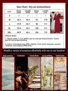 This 2026 Spring/Summer Burgundy V-Neck Three-Quarter Sleeve Midi Dress Is A Stylish And Luxurious Evening Gown For Women. It Features A Sparkling Rhinestone Design At The Waist And A Back Slit At The Hem. Available In Asian Sizes, The Fabric Is Non-Stretch. A Perfect Gift For Mothers, A Fashionable And Stylish Dress Suitable For Weddings, Guest Appearances, Everyday Wear, Casual Occasions, Parties, Evening Wear, Social Events, And Birthday Celebrations. - 酒紅色 - 查看 3