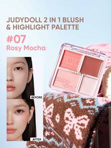 JUDYDOLL 2-In-1 Blush & Highlight Palette, 9g, Coral Flower Blush & Highlighter Duo Compact - #07 Cà phê sữa hồng - Xem 1