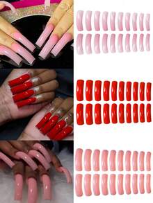 120 pièces Faux ongles extra longs à presser, roses et rouges, incurvés. 3 différentes couleurs de plaques à ongles, classiques, mignons et élégants. Faux ongles réutilisables couvrant complètement, convenant pour la manucure et le jour de la Saint-Valentin. - Multicolore - Voir 1