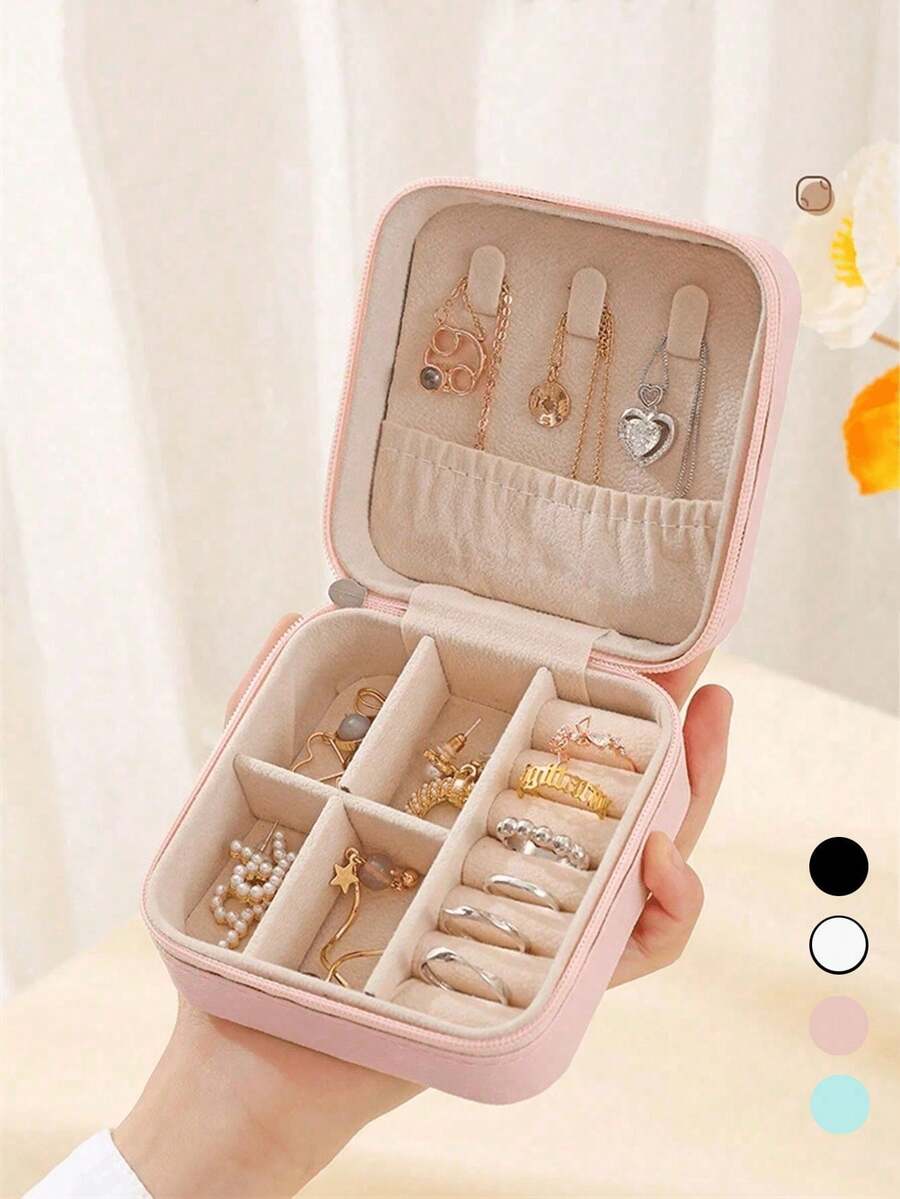 Mini Jewelry Storage Box, Portable Zipper Travel Jewelry Organizer, Women's Gift Box, Multi-Functional Jewelry Display Stand, Suitable For Rings, Pendants, Earrings, Necklaces, Etc.