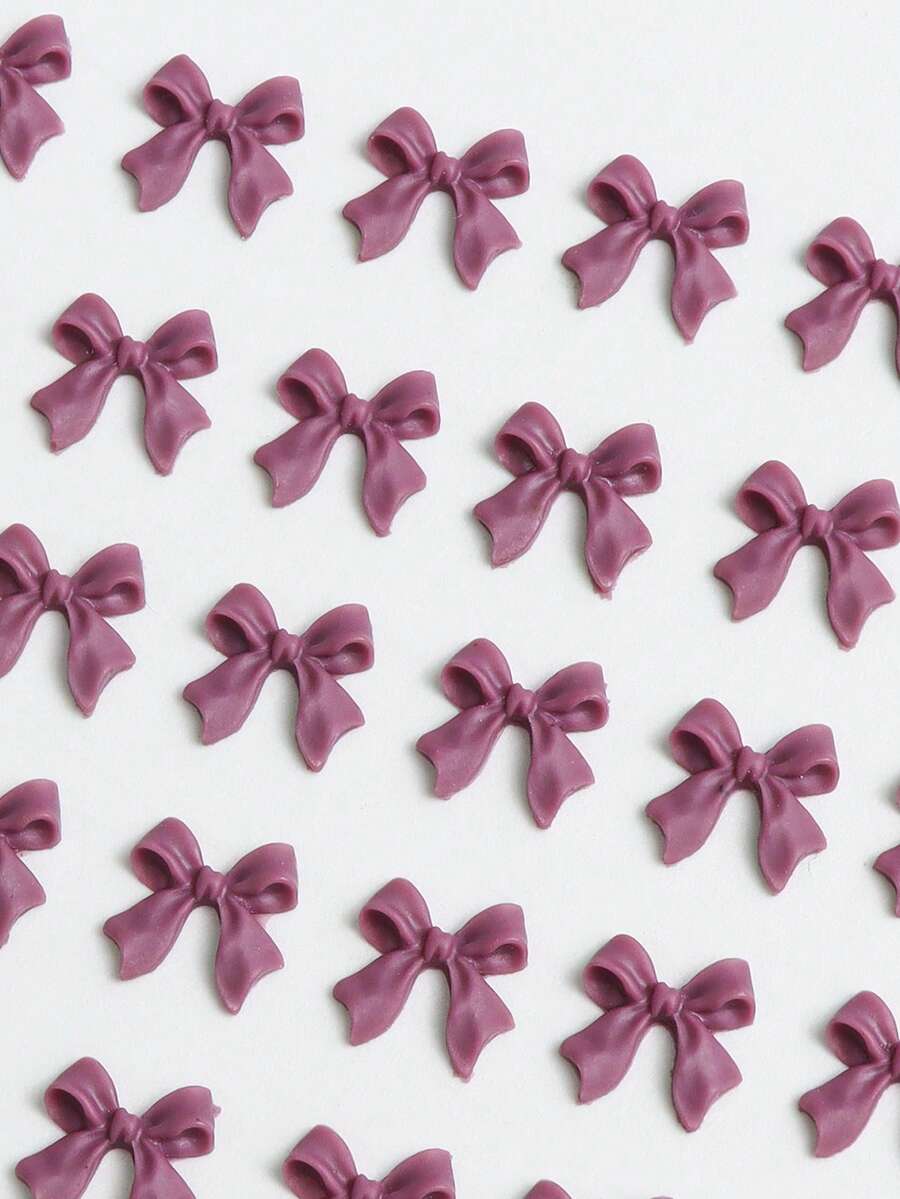 30pcs Lavender Ribbon Bow Nail Art Decorations, Y2K Romantic Soft Minimalist Style, Burgundy Bow Nail Accessories, Suitable For DIY Women's Nail Salon Design Decor, Lucky Purple Fire - Lilac Purple - View 1