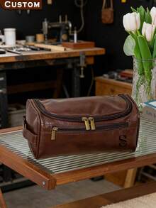 Túi đựng đồ vệ sinh cá nhân du lịch chống thấm nước cá nhân hóa - Túi đựng mỹ phẩm dung tích lớn, có thể in chữ cái đầu/tên, phụ kiện kim loại vàng, túi trang điểm đa chức năng có khóa kéo, unisex (Nâu/Đen) - Bền bỉ, chống bám bẩn, túi trang điểm, túi đựng đồ vệ sinh cá nhân, túi mỹ phẩm nữ, túi trang điểm du lịch, túi đựng đồ dùng phòng tắm du lịch, túi đựng đồ vệ sinh cá nhân du lịch, quà tặng cá nhân hóa, túi đựng đồ vệ sinh cá nhân du lịch - Nhiều màu - Xem 7