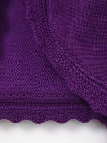 Young Girl Casual Elegant Hollow-Out Knitted Single-Breasted Cardigan, Autumn/Winter - 紫色 - 查看 4