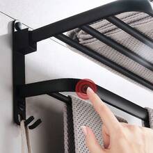 23.6 Inch Black Towel Rack, Suitable For Bathroom Towel Rack, With Double Bars, Wall Mounted Holder For Washroom, With Hooks, Stainless Steel Hotel Bathroom Rack (15/19/23.6 Inch) - Black - View 8