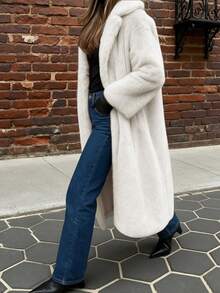 Autumn/Winter New Solid Color Loose Long Faux Fur Coat, Warm And Thick Plush Jacket For Women - White - View 7