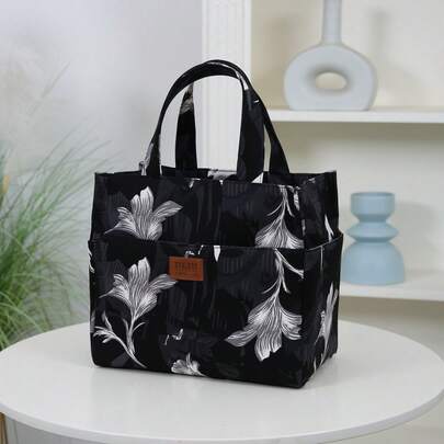 DLIU 1pc Large Capacity Multi-Pocket Floral Pattern Women Handbag, Tote Bag, Lunch Bag, Bento Box Bag, Work Essentials Bag, Shopping Bag, Suitable For Office, School, Daily Use, Portable & Fashionable Vintage Lunch Box Cooler Bag Waterproof For Women For Men For Picnic For School Back To School