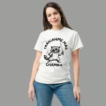 Playera Blanca Estampada Mujer Mapache Meme Gracioso Chamba - Blanco - Ver 2