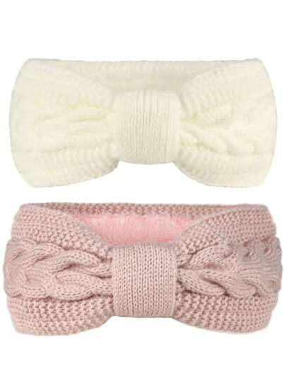 2条/1条欧美天鹅绒衬里针织发带，带扭结蝴蝶结，运动头巾耳罩发带时尚发饰女士发带