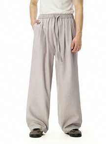 Men's Linen Pants, Lightweight Elastic Waistband With Drawstring, Suitable For Office Commute, Spring/Summer - Khaki - View 5