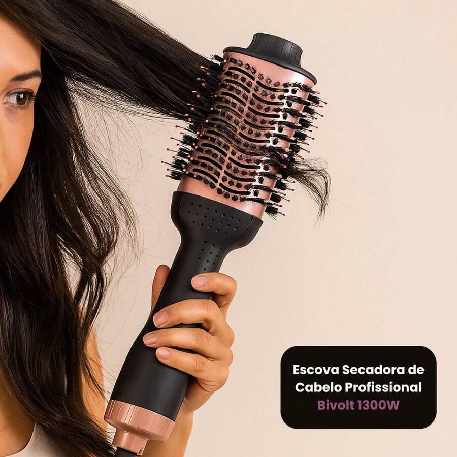 Professional Hair Dryer Brush 1300W Dual Voltage – 3 Temperature Settings, Ionic Technology, Anti-Frizz - Black - View 1