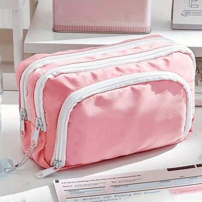 1 pieza Estuche para lápices/bolsa de almacenamiento con patrón de macaron extra grande, estuche de papelería estilo INS, estuche para lápices/bolsa de almacenamiento portátil de mano, bolsa de cosméticos, adecuado para suministros de oficina y estudio para adolescentes