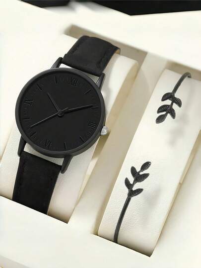  1pc Jhui Jhui Women's Minimalist Watch Set And 1pc Branch Bracelet Set, Suitable For Vacation, Party, Wedding, Gathering And Daily Wear, Perfect Gift For Women (No Gift Box)