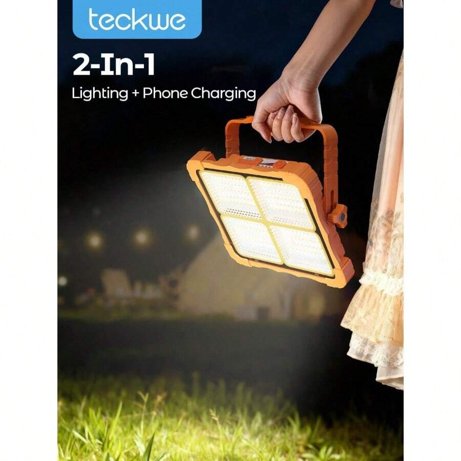 Teckwe Solar Floodlight, Super Bright LED Emergency Lighting, USB Rechargeable Portable Flashlight, Suitable For Camping/Night Market/Travel/Power Outage Lighting,Charging Emergency Outdoor Solar Portable Floodlight Camping Night Market Stall Light Small Yellow Light