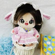 1件毛绒时尚娃娃服装，可搭配不同服饰，可选配骨架（骨架可活动娃娃的手臂和腿部），送给朋友的完美礼物，长长的深棕色头发。可爱的连衣裙。 - 彩色 - 查看 4