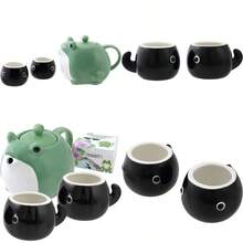 PZW Teapot and Teacup Frog Japanese tea set Tea Service Set Ceramic Tea Pot ?? OZ 2-Piece Tea Cups (?OZ) (tea pot? 2 tea cup)2537 - Verde - Ver 1