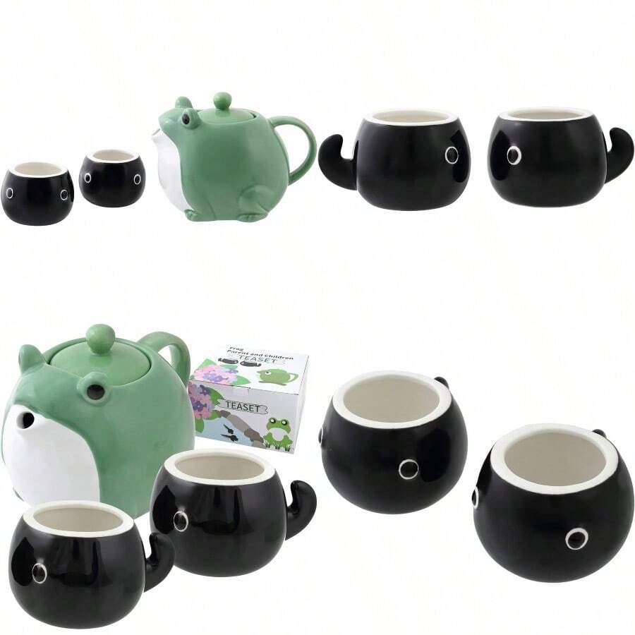 PZW Teapot and Teacup Frog Japanese tea set Tea Service Set Ceramic Tea Pot ?? OZ 2-Piece Tea Cups (?OZ) (tea pot? 2 tea cup)2537 - Verde - Ver 1