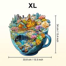 1件装多肉植物马克杯木制拼图，不对称动物造型木制拼图玩具，独特派对游戏礼物，装饰艺术拼图，桌面魔法拼图，创意儿童益智拼图，节日礼物，成人木制拼图，新年礼物，返校礼物，生日礼物（2D拼图） - 彩色 - 查看 13