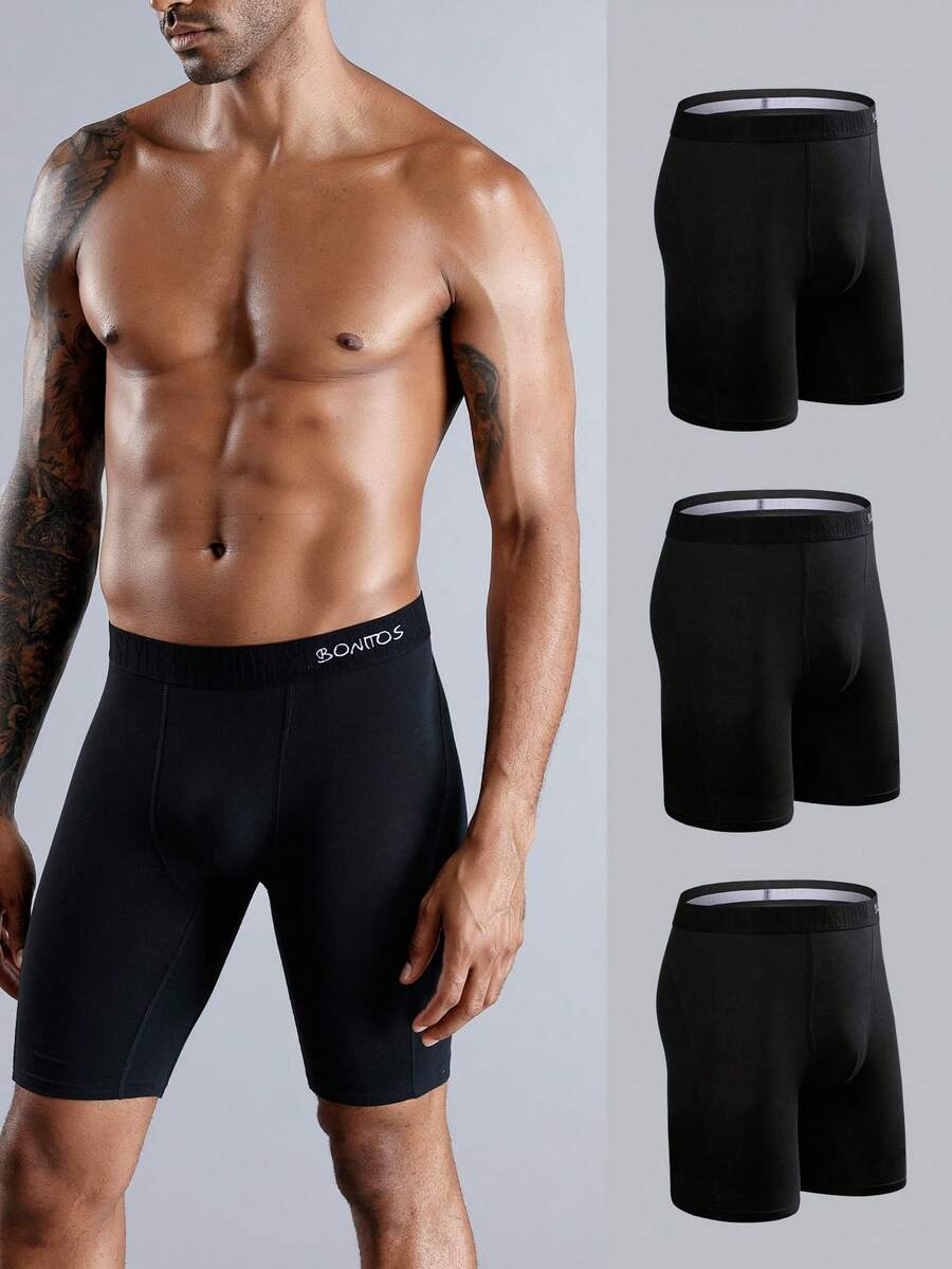 paquete de 3 calzoncillos tipo bóxer de algodón para hombres, transpirables y cómodos - Negro - Ver 1