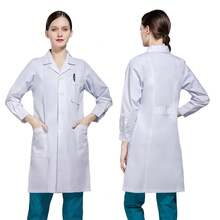 Long Sleeve Turndown Collar Multi-Pocket White Lab Coat, /Beauty Salon Scrub Nurse Uniform, Cosplay Jacket - White - View 2