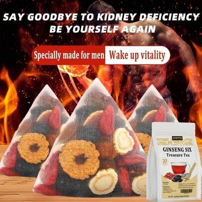 Kidney Tea Formula Ginseng Liubao Tea, 6 Precious Ingredient Formula Huangjing, Maca, Wolfberry, Ginseng Liubao Healthy Tea, Men's Kidney Tea Herbal Tea, Free Of Additives And Caffeine.