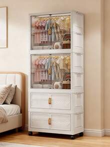 1pc Foldable Portable Wardrobe Organizer Rack, Independent Plastic Wardrobe Storage Box, Clothing Cabinet Divider Storage Box, Foldable Portable Design, Bedroom Storage Rack, No Gold Pipe, Vertical Shelf, Decorative Furniture Storage Cabinet - Color Mixing - View 9