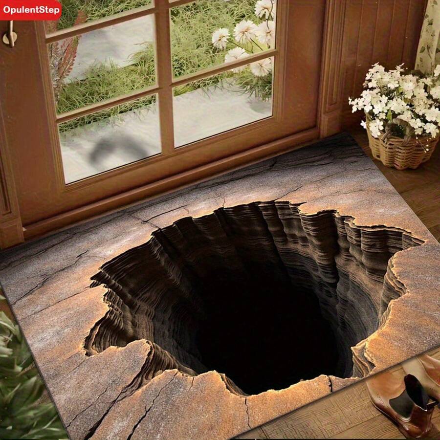 1pc Realistic 2D/3D Optical Illusion Black Hole Crack Floor Mat - Illusion 3D Cave Effect, Durable Easy-Clean Suitable For Indoor/Outdoor Use, Modern Optical Illusion For Home Entrance,,, Bedroom - Low- Fiber Design For Birthday Anniversaries, Valentine's Day, Thanksgiving, Christmas, Halloween, Wedding, New Year Gifts.Ideal Gifts For Her, Him, Family Members, Boyfriends, Girlfriends, Fathers, Mothers, Lovers, Daughters, Sons, Grandfathers, Grandmothers, Friends, Classmates, And Pets.Suitable For Car, Bedroom, Living Room, Office, Bedroom Decor, Indoor And Outdoor Decorative Mat, Fall Decor, Fall Decorations For Home, Christmas Party Theme Mat, Christmas Decor, Office Decoration. - Màu sáng 5 - Xem 1