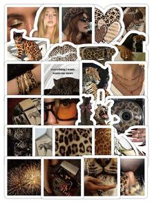54/63pcs Leopard Print Stickers, Animal Pattern Fashion Bag Hat Cat Stickers, Retro Chic Playful Quote Vinyl Stickers, Suitable For Diary Notebook Laptop Phone Case Decor, Bold Aesthetic Gift Scrapbook Supplies Funny Stickers Laptop Stickers Kindle Phone Stickers - Multicolor - View 2