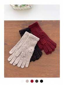 Rose-Embellished Knit Gloves (Hand Detailed), Soft Rabbit Fur Gloves, Warm And Versatile For Autumn/Winter, Knitted Touchscreen Floral Long Gloves For Women, Windproof And Warm Fingerless Gloves