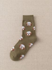 1/5双装女士狗狗图案趣味个性化中筒袜，春秋季 - 彩色 - 查看 18