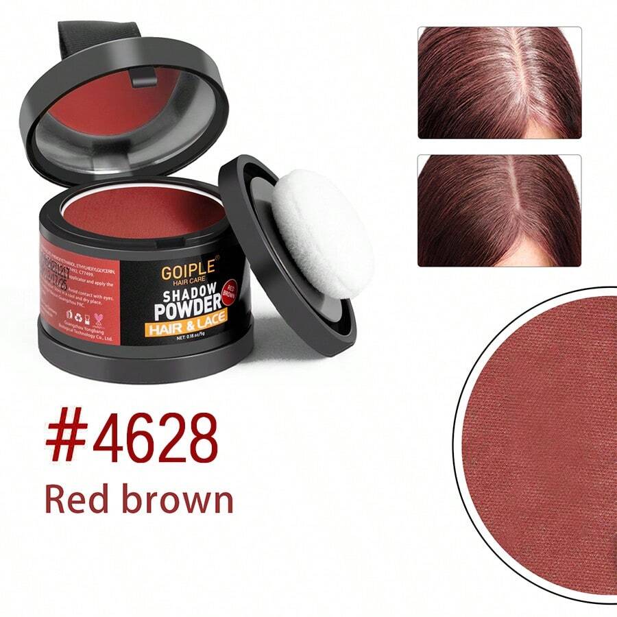 Goiple 5g Red-Brown Hairline Concealer Powder, Waterproof And Sweat-Resistant, Suitable For Covering Gray Roots And Sparse Hairline, Includes Soft Sponge Puff, Fiber Powder To Fill In Sparse Hairline, Comes With Mirror, Hairstyling And Makeup Tool